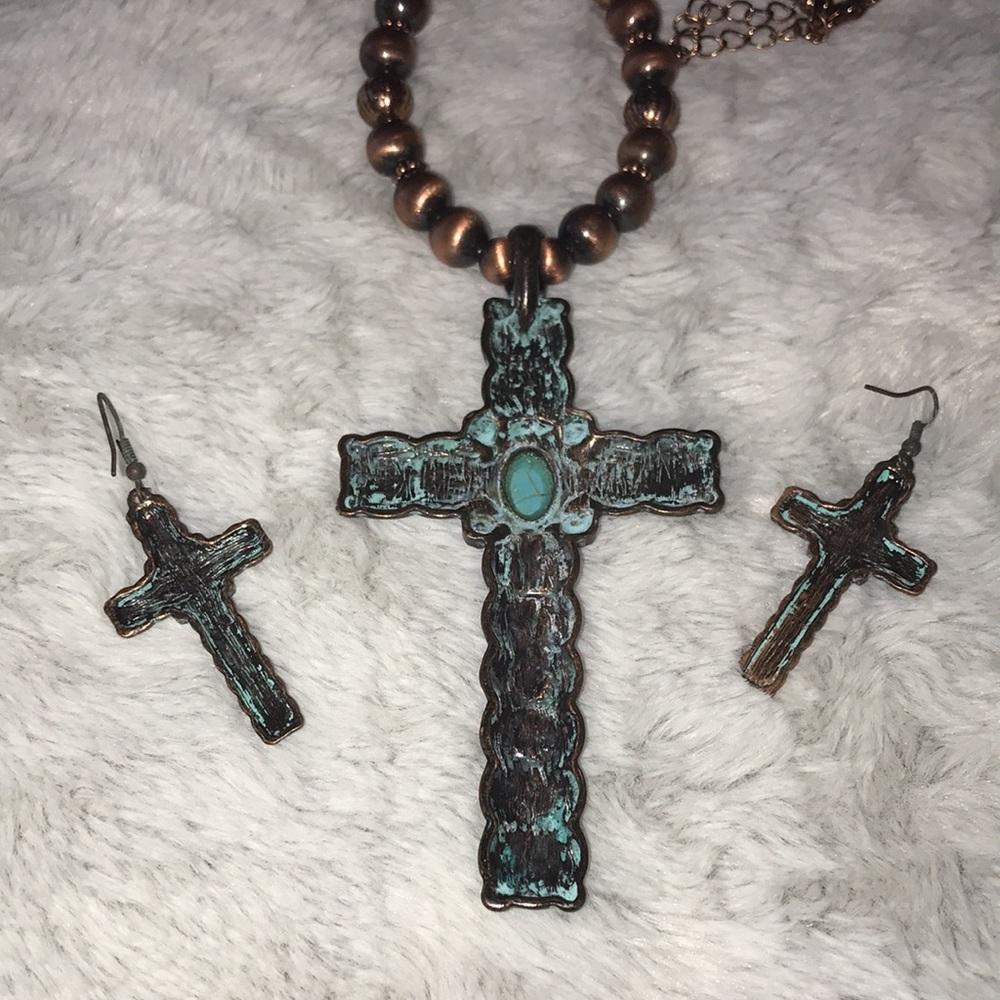 Stone Cross and earrings set - Picture 5 of 5